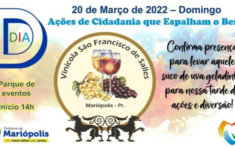 E vai ter suco de uva integral geladinho no próximo domingo no Parque de Eventos a partir das 14 horas.