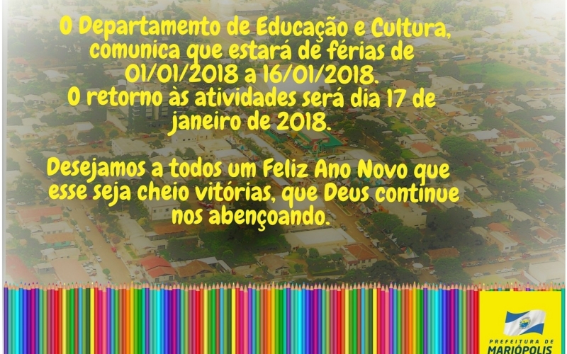 FÉRIAS DEPARTAMENTO DE EDUCAÇÃO E CULTURA