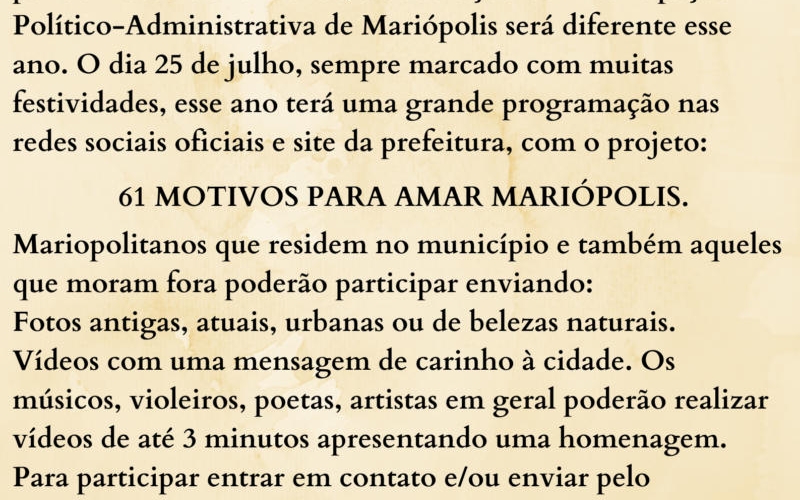 Mariópolis inicia as comemorações para o aniversário do Município.